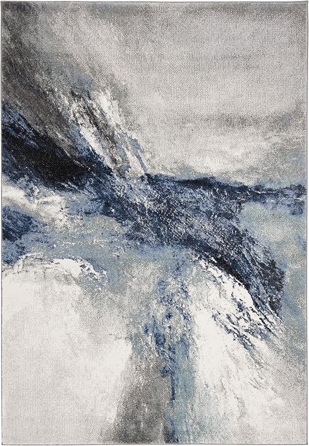 SAFAVIEH Galaxy Collection Area Rug - 6'7" x 9', Blue & Grey, Modern Abstract Design, Non-Shedding & Easy Care, Ideal for High Traffic Areas in Living Room, Bedroom (GAL117M)