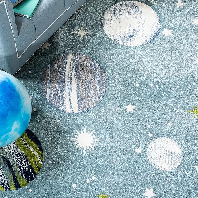 SAFAVIEH Carousel Kids Collection Area Rug - 10' x 14', Teal & Ivory, Non-Shedding & Easy Care, Ideal for High Traffic Areas for Boys & Girls in Playroom, Nursery, Bedroom (CRK103J)
