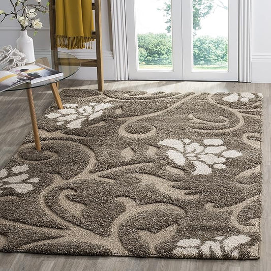 SAFAVIEH Florida Shag Collection Accent Rug - 3'3" x 5'3", Smoke & Beige, Non-Shedding & Easy Care, 1.2-inch Thick Ideal for High Traffic Areas in Foyer, Living Room, Bedroom (SG464-7913)