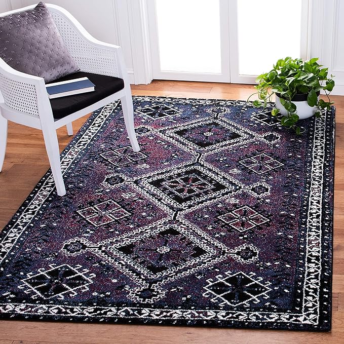 SAFAVIEH Vintage Hamadan Collection Area Rug - 6'7" Square, Purple & Black, Oriental Distressed Design, Non-Shedding & Easy Care, Ideal for High Traffic Areas in Living Room, Bedroom (VTH293V)