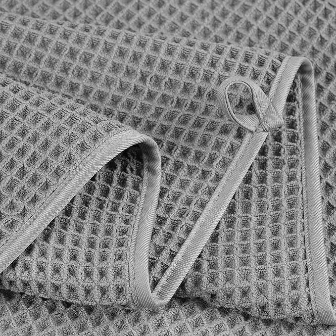 430 GSM Microfiber Oversize Quick Dry Lint Free Bath Towel, 60 x 30 in, 4 Pack (Waffle Weave)