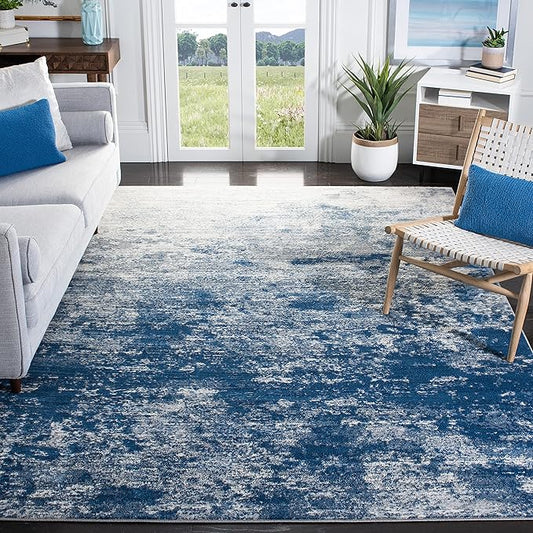 SAFAVIEH Brentwood Collection X-Large Area Rug - 12' x 15', Grey & Navy, Modern Abstract Design, Non-Shedding & Easy Care, Ideal for High Traffic Areas in Living Room, Bedroom (BNT822G)