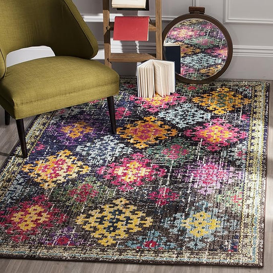 SAFAVIEH Monaco Collection Area Rug - 8' x 11', Multi, Boho Diamond Trellis Design, Non-Shedding & Easy Care, Ideal for High Traffic Areas in Living Room, Bedroom (MNC244F)