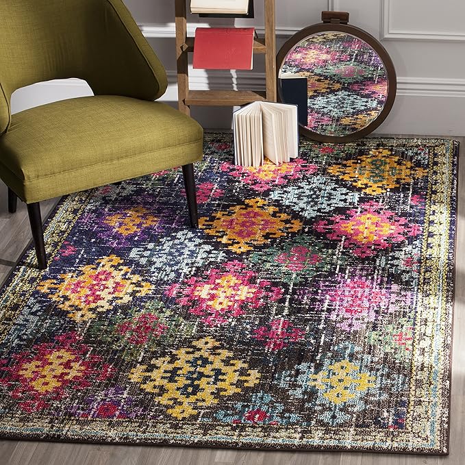 SAFAVIEH Monaco Collection Area Rug - 5'1" x 7'7", Multi, Boho Diamond Trellis Design, Non-Shedding & Easy Care, Ideal for High Traffic Areas in Living Room, Bedroom (MNC244F)