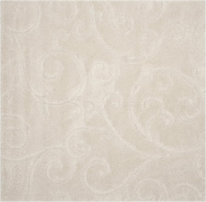 SAFAVIEH Florida Shag Collection Area Rug - 5' Square, Cream & Cream, Scroll Design, Non-Shedding & Easy to Clean, High-Low Plush Pile, Ideal for Living Room, Bedroom, Dining Space (SG455-1111)