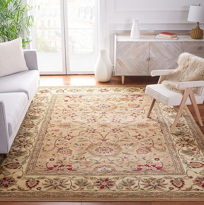 SAFAVIEH Lyndhurst Collection Area Rug - 8' Square, Beige & Ivory, Traditional Oriental Design, Non-Shedding & Easy Care, Ideal for High Traffic Areas in Living Room, Bedroom (LNH212D)