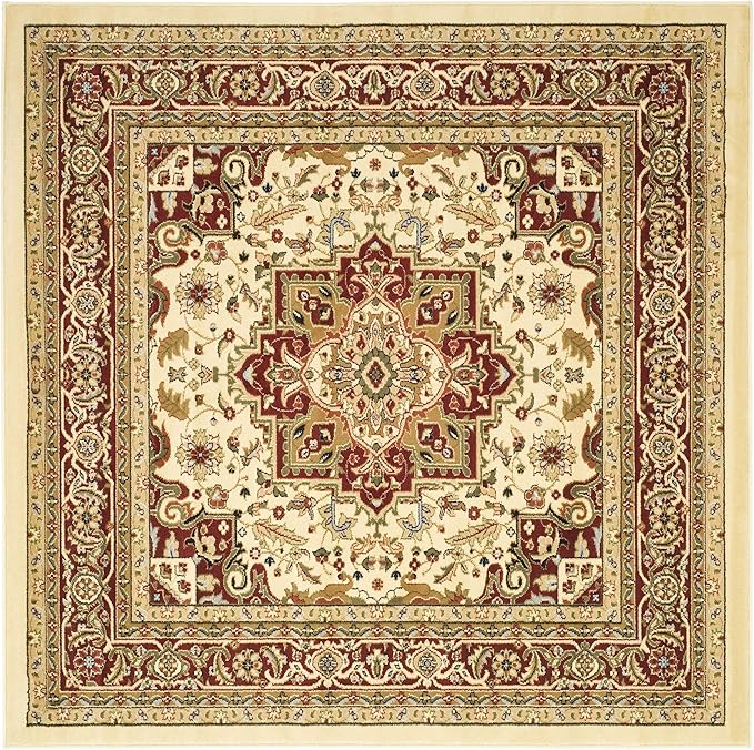 SAFAVIEH Lyndhurst Collection Area Rug - 6' Square, Ivory & Red, Traditional Oriental Design, Non-Shedding & Easy Care, Ideal for High Traffic Areas in Living Room, Bedroom (LNH330A)
