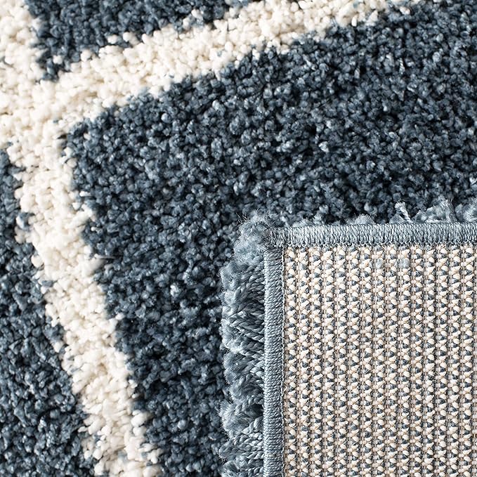 SAFAVIEH Hudson Shag Collection Accent Rug - 4' x 6', Slate Blue & Ivory, Trellis Design, Non-Shedding & Easy Care, 2-inch Thick Ideal for High Traffic Areas in Foyer, Living Room, Bedroom (SGH281L)