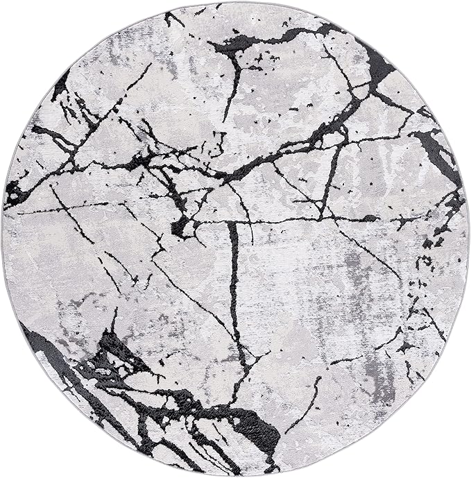 SAFAVIEH Amelia Collection Area Rug - 10' Round, Grey & Black, Modern Abstract Design, Non-Shedding & Easy Care, Ideal for High Traffic Areas in Living Room, Bedroom (ALA293K)