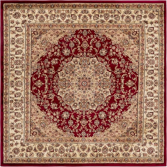 SAFAVIEH Lyndhurst Collection Area Rug - 6' Square, Red & Ivory, Traditional Oriental Medallion Design, Non-Shedding & Easy Care, Ideal for High Traffic Areas in Living Room, Bedroom (LNH222B)