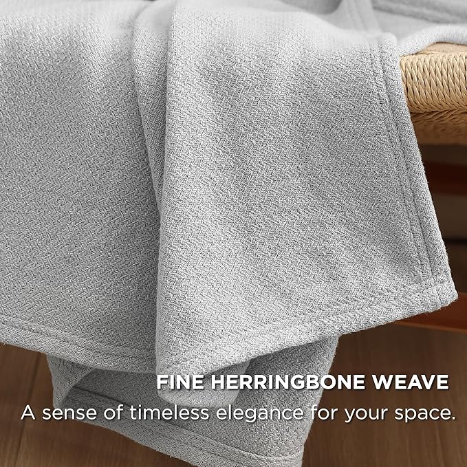 Bedsure GentleSoft 100% Cotton Large Throw Blanket for Couch 50x70 inches - Breathable and Lightweight, Soft Cozy Herringbone Woven Cotton Throw for Summer Spring, Cool Grey Office Chair Blanket