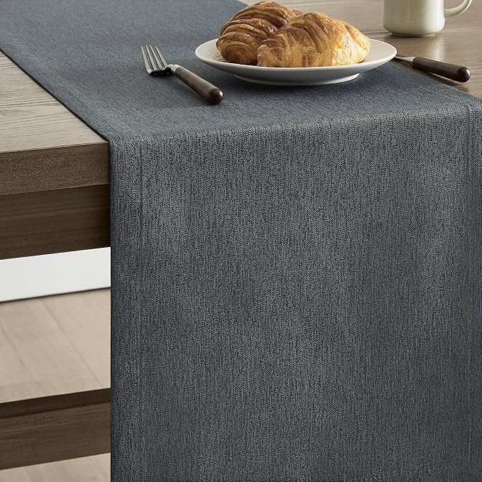 ZeeMart Basic Linen Style Table Runner, 14 x 36 Inch Charcoal, Rustic Farmhouse Grey Table Runners 36 Inches Long, Everyday Polyester Table Runner - Machine Washable & Easy Care