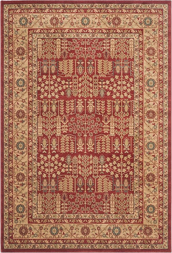 SAFAVIEH Mahal Collection Area Rug - 5'1" Square, Red & Natural, Non-Shedding & Easy Care, Ideal for High Traffic Areas in The Living Room, Dining, Bedroom (MAH697A)