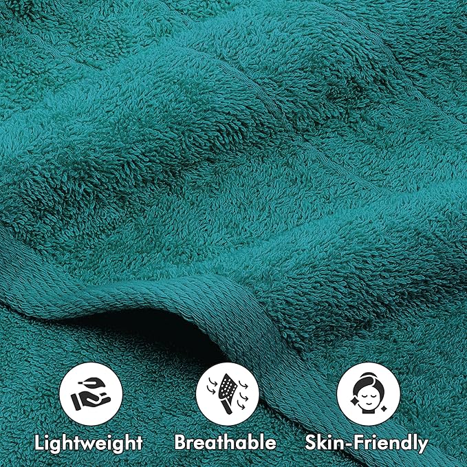 Bath Towels Set of 4 – 100% Cotton Teal Extra Large Towels for Bathroom, Spa Use (55x28 in) – Super Soft and Quick Dry Large Bath Sheets for Adults