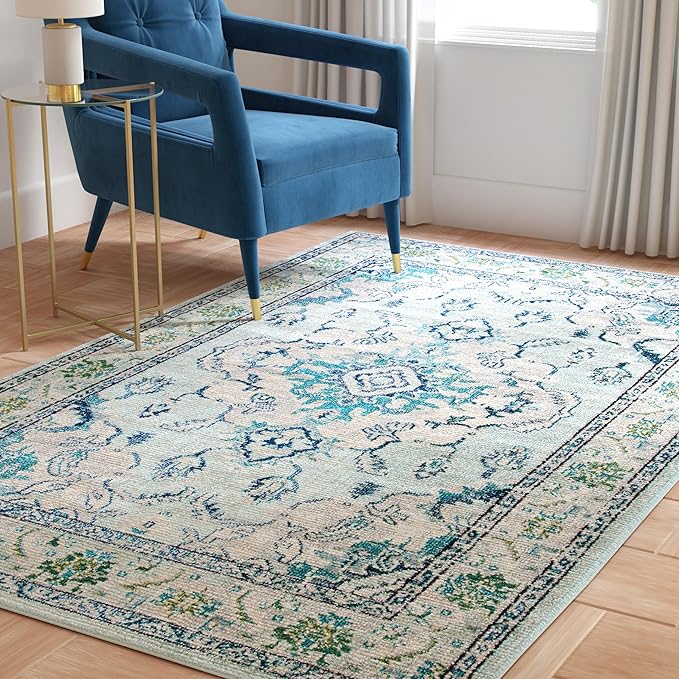 SAFAVIEH Monaco Collection Runner Rug - 2'2" x 12', Light Blue & Ivory, Non-Shedding & Easy Care, Ideal for High Traffic Areas in Living Room, Hallway, Foyer, Bedroom (MNC243K-212)