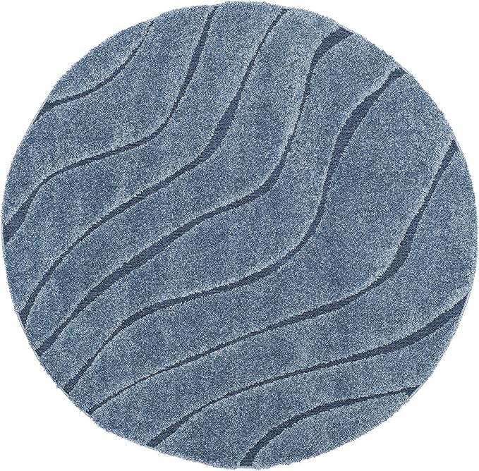 SAFAVIEH Florida Shag Collection Area Rug - 6'7" Round, Light Blue & Blue, Non-Shedding & Easy Care, 1.2-inch Thick Ideal for High Traffic Areas in Living Room, Bedroom (SG472-6065)
