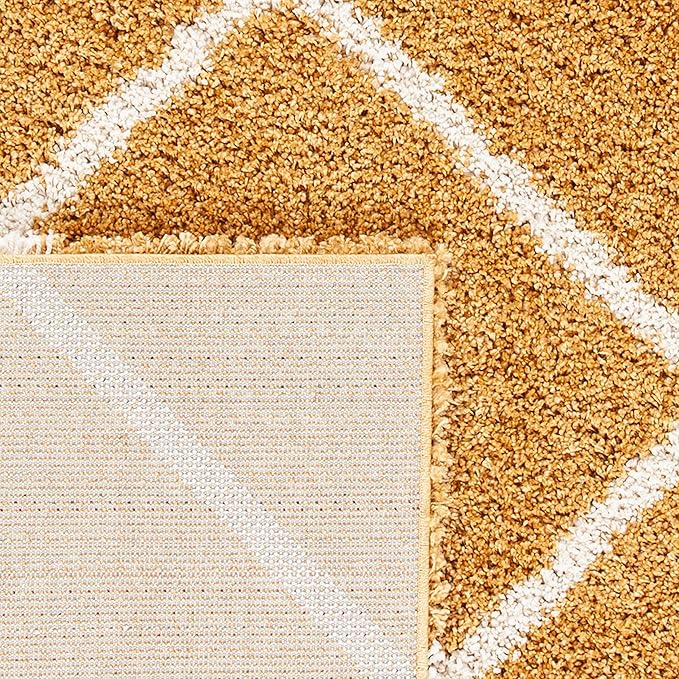SAFAVIEH Hudson Shag Collection Area Rug - 7' Square, Gold & Ivory, Moroccan Trellis Design, Non-Shedding & Easy Care, 2-inch Thick Ideal for High Traffic Areas in Living Room, Bedroom (SGH281F)