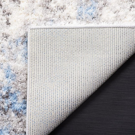 SAFAVIEH Lindsay Shag Collection Area Rug - 6'7" Square, Grey & Blue Ivory, Modern Design, 1.8-inch Thick, Ideal for High Traffic Area in Living Room, Bedroom, Dining (LNS556F-7SQ)