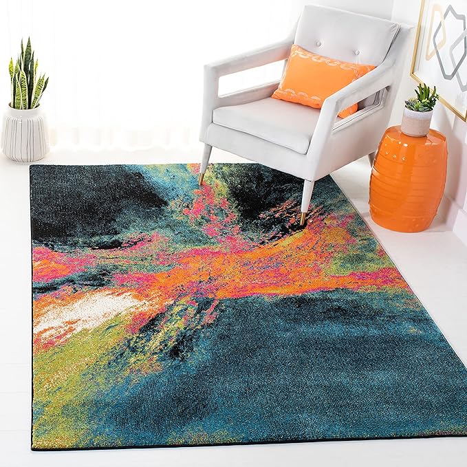 SAFAVIEH Galaxy Collection Area Rug - 5'3" x 7'6", Blue & Orange, Modern Abstract Design, Non-Shedding & Easy Care, Ideal for High Traffic Areas in Living Room, Bedroom (GAL117N)