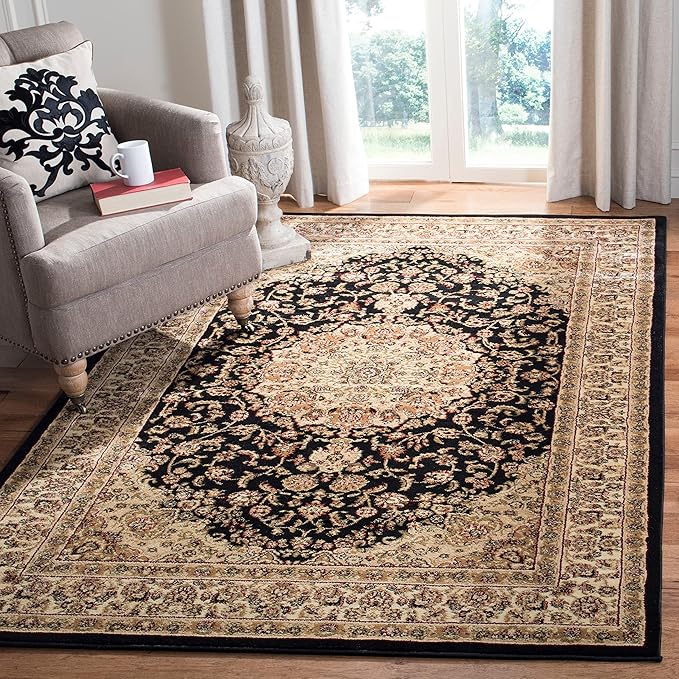 SAFAVIEH Lyndhurst Collection Accent Rug - 3'3" x 5'3", Black & Ivory, Oriental Medallion Design, Non-Shedding & Easy Care, Ideal for High Traffic Areas in Entryway, Living Room, Bedroom (LNH222A)