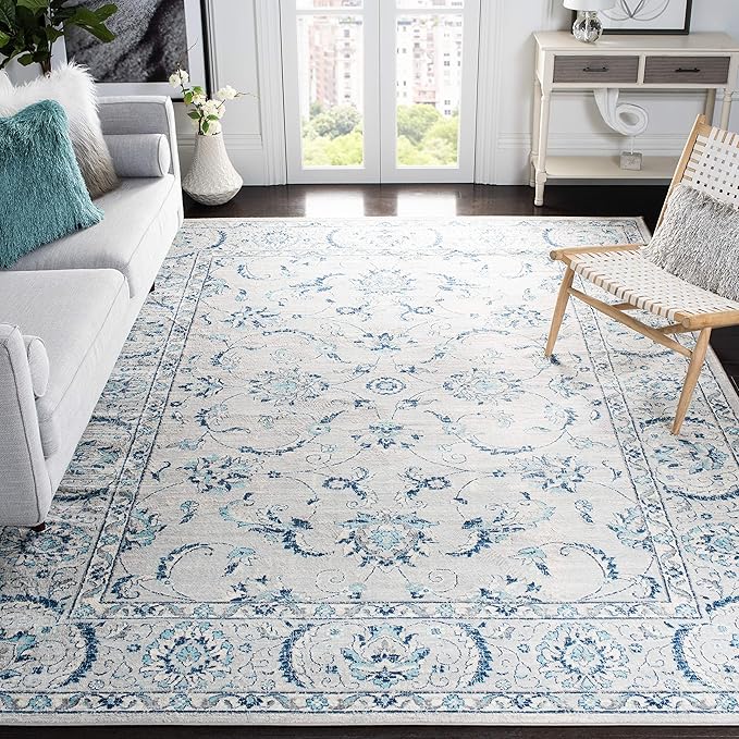 SAFAVIEH Brentwood Collection Accent Rug - 3' x 5', Light Grey & Blue, Oriental Floral Scroll Design, Non-Shedding & Easy Care, Ideal for High Traffic Areas in Entryway, Living Room, Bedroom (BNT854G)