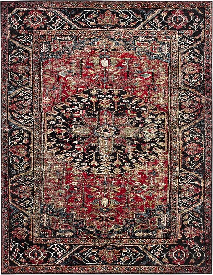 SAFAVIEH Vintage Hamadan Collection Area Rug - 10'6" x 14', Red & Multi, Oriental Traditional Persian Design, Non-Shedding & Easy Care, Ideal for High Traffic Areas in Living Room, Bedroom (VTH215A)