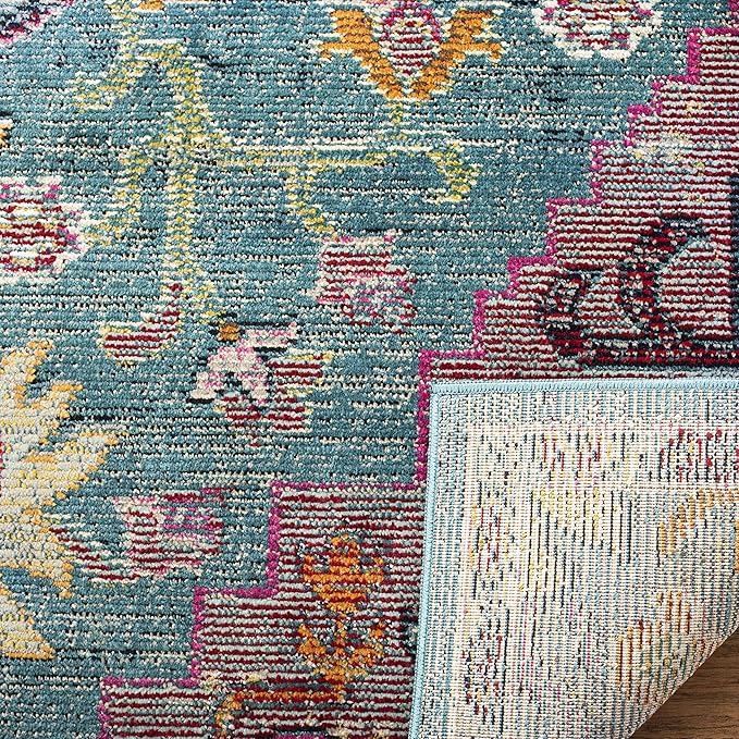 SAFAVIEH Crystal Collection Accent Rug - 4' x 6', Teal & Rose, Medallion Distressed Design, Non-Shedding & Easy Care, Ideal for High Traffic Areas in Entryway, Living Room, Bedroom (CRS501T)
