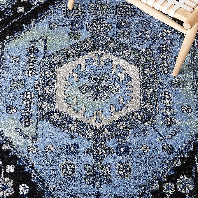 SAFAVIEH Vintage Hamadan Collection Area Rug - 6'7" Square, Light Blue & Black, Traditional Oriental Design, Non-Shedding & Easy Care, Ideal for High Traffic Areas in Living Room, Bedroom (VTH204J)
