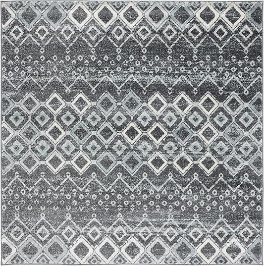 SAFAVIEH Amsterdam Collection Area Rug - 5'1" Square, Dark Grey & Light Grey, Non- Shedding & Easy to Clean, Ideal for Living Room, Bedroom, Dining Space (AMS108J)