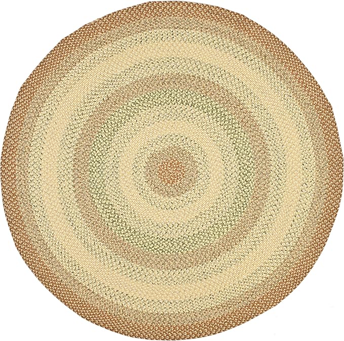 SAFAVIEH Washable Rug Outdoor Braided Collection - 8' Round, Rust & Multi, Handmade & Reversible, Non-Shedding & Easy to Clean, Ideal for Patio, Backyard, Mudroom (BRD303A)