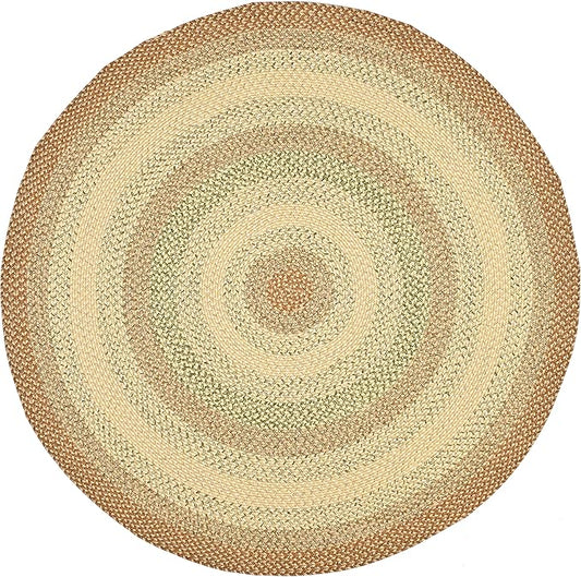SAFAVIEH Washable Rug Outdoor Braided Collection - 4' Round, Rust & Multi, Handmade & Reversible, Non-Shedding & Easy to Clean, Ideal for Patio, Backyard, Mudroom (BRD303A)