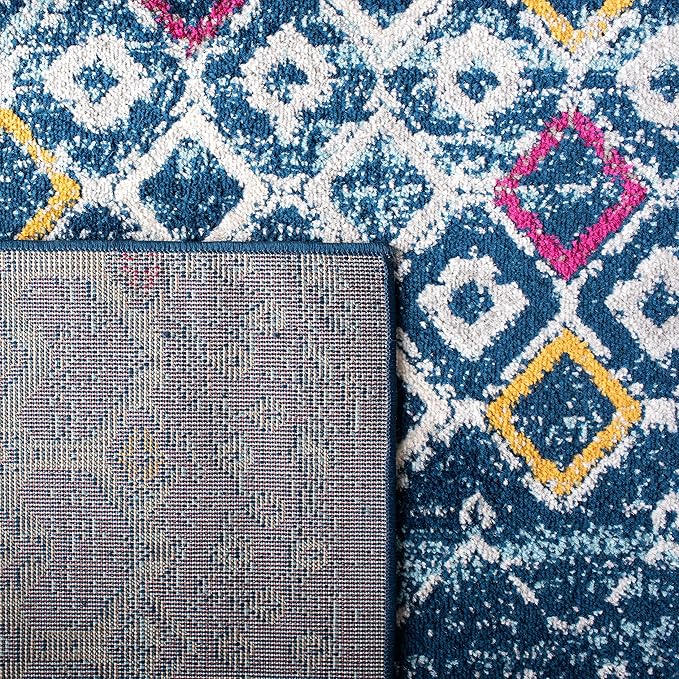 SAFAVIEH Amsterdam Collection Area Rug - 5'1" x 7'6", Navy & Turquoise, Moroccan Boho Design, Non-Shedding & Easy Care, Ideal for High Traffic Areas in Living Room, Bedroom (AMS108M)
