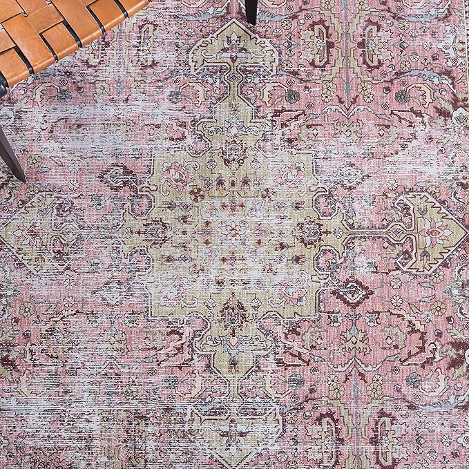 SAFAVIEH Washable Rug Tucson Collection - 2'6" x 6' Runner, Pink & Beige, Slip Resistant & Easy to Clean, Ideal for Hallway, Foyer, Entryway, Bedroom (TSN144U)