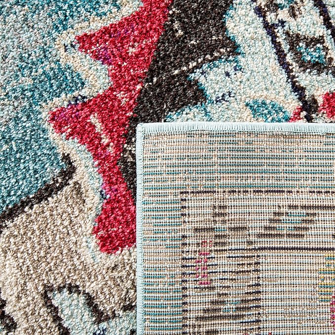 SAFAVIEH Monaco Collection Area Rug - 2'2" x 4', Light Blue & Fuchsia, Non-Shedding & Easy to Clean, Distressed Medallion Design, Ideal for Front Door, Kitchen, Entryway, Accent Space (MNC243J)