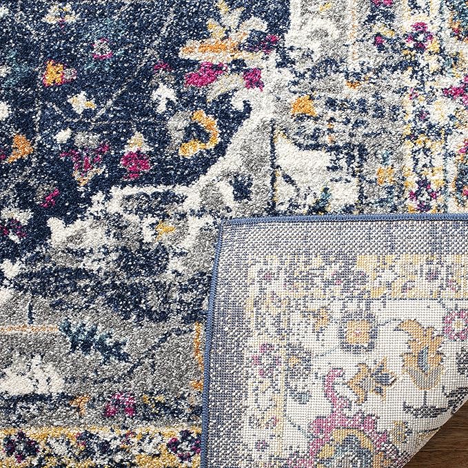 SAFAVIEH Evoke Collection 8' x 10' Navy / Grey EVK275N Oriental Medallion Distressed Non-Shedding Living Room Bedroom Dining Home Office Area Rug