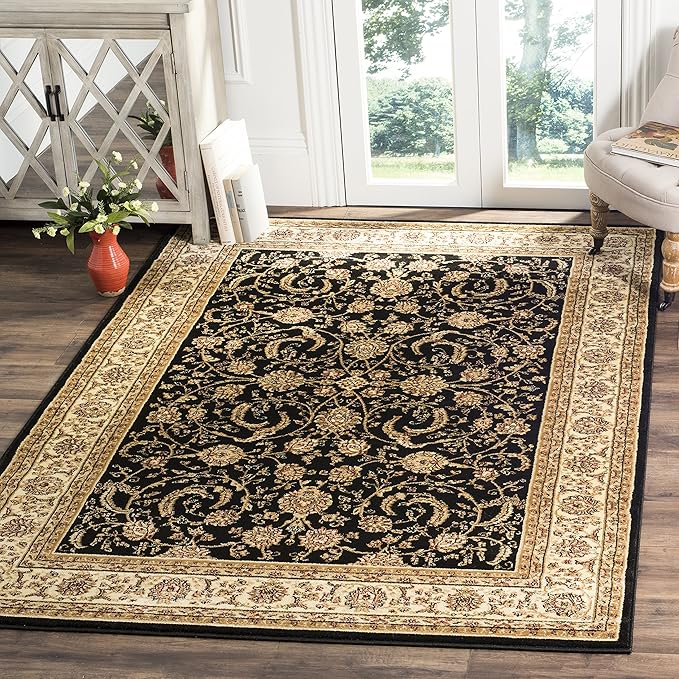 SAFAVIEH Lyndhurst Collection Area Rug - 5'3" x 7'6", Black & Ivory, Traditional Oriental Design, Non-Shedding & Easy Care, Ideal for High Traffic Areas in Living Room, Bedroom (LNH219A)