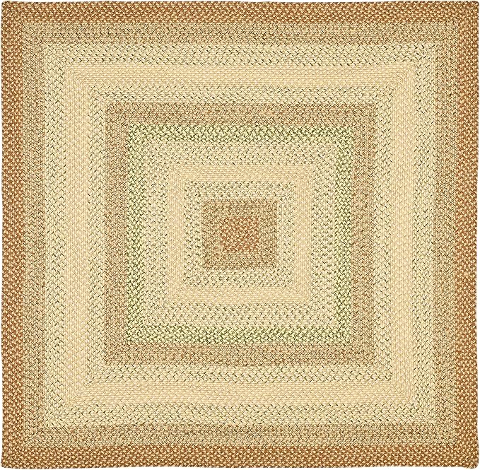 SAFAVIEH Washable Rug Outdoor Braided Collection - 5' Square, Rust & Multi, Handmade & Reversible, Non-Shedding & Easy to Clean, Ideal for Patio, Backyard, Mudroom (BRD303A)