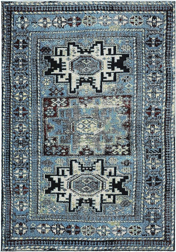 SAFAVIEH Vintage Hamadan Collection Accent Rug - 4' x 6', Light Blue & Black, Oriental Design, Non-Shedding & Easy Care, Ideal for High Traffic Areas in Entryway, Living Room, Bedroom (VTH213M)