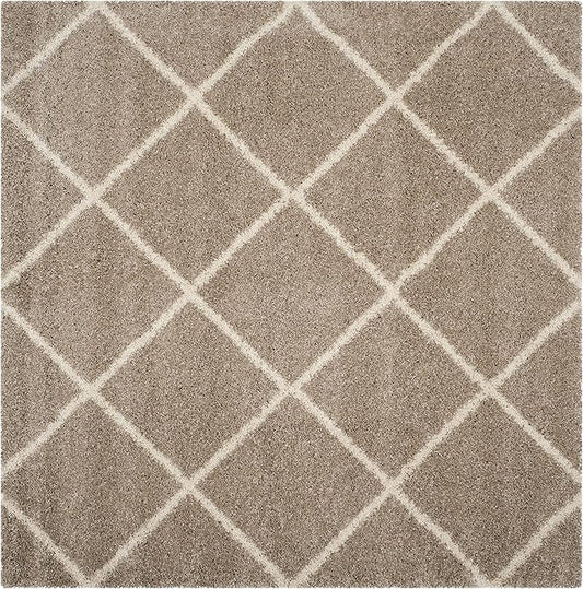 SAFAVIEH Hudson Shag Collection Area Rug - 9' Square, Beige & Ivory, Modern Trellis Design, Non-Shedding & Easy Care, 2-inch Thick Ideal for High Traffic Areas in Living Room, Bedroom (SGH281S)