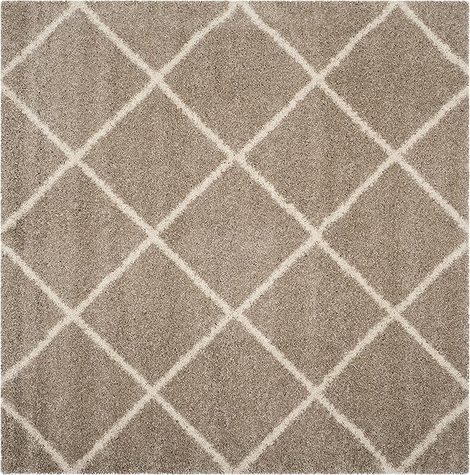 SAFAVIEH Hudson Shag Collection Area Rug - 11' Square, Beige & Ivory, Modern Trellis Design, Non-Shedding & Easy Care, 2-inch Thick Ideal for High Traffic Areas in Living Room, Bedroom (SGH281S)