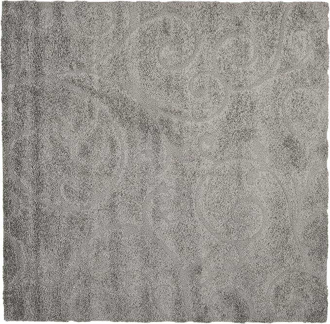 SAFAVIEH Florida Shag Collection Area Rug - 5' Square, Grey, Scroll Design, Non-Shedding & Easy to Clean, High-Low Plush Pile, Ideal for Living Room, Bedroom, Dining Space (SG455-8013)