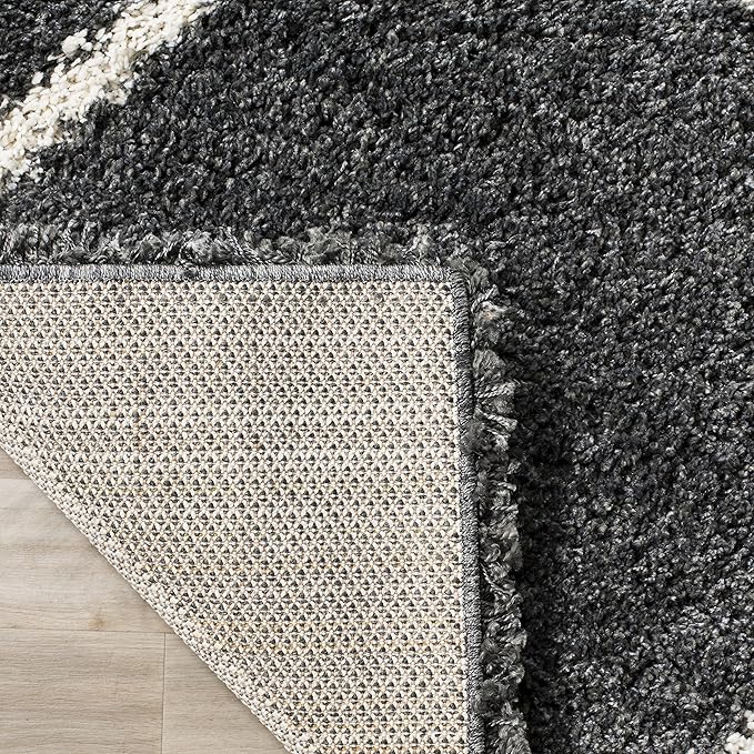 SAFAVIEH Hudson Shag Collection Area Rug - 7' Square, Dark Grey & Ivory, Modern Trellis Design, Non-Shedding & Easy Care, 2-inch Thick Ideal for High Traffic Areas in Living Room, Bedroom (SGH281G)