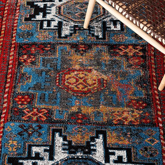 SAFAVIEH Vintage Hamadan Collection Accent Rug - 2'7" x 5', Red & Light Blue, Persian Design, Non-Shedding & Easy Care, Ideal for High Traffic Areas in Entryway, Living Room, Bedroom (VTH213Q)