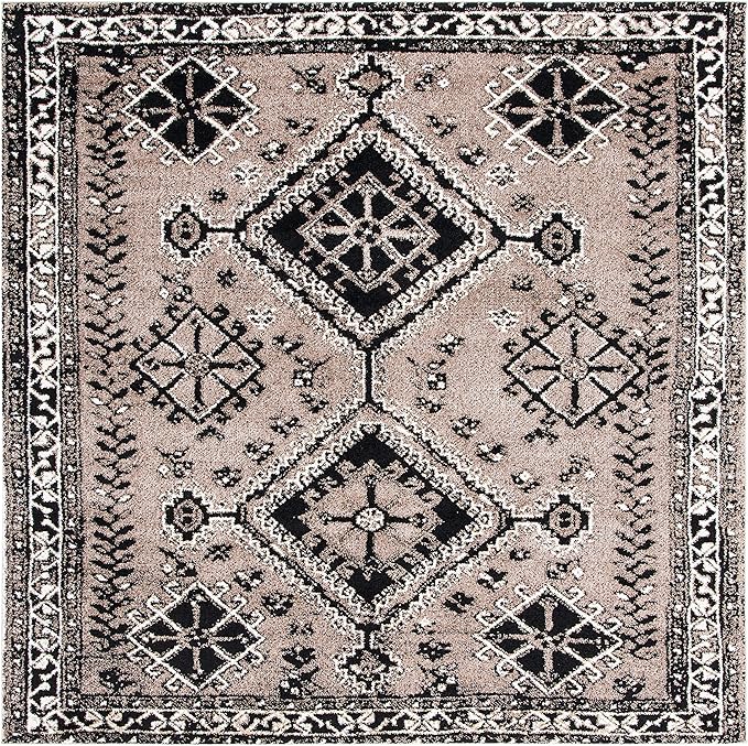 SAFAVIEH Vintage Hamadan Collection Area Rug - 6'7" Square, Brown & Black, Oriental Distressed Design, Non-Shedding & Easy Care, Ideal for High Traffic Areas in Living Room, Bedroom (VTH293T)