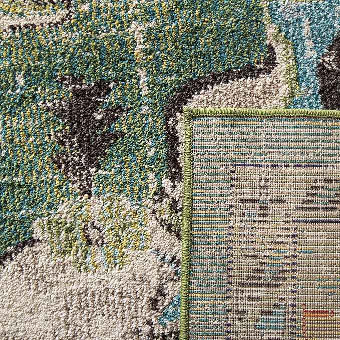SAFAVIEH Monaco Collection Area Rug - 11' x 15', Forest Green & Light Blue, Non-Shedding & Easy to Clean, Distressed Medallion Design, Ideal for Living Room, Bedroom, Dining Space (MNC243F)
