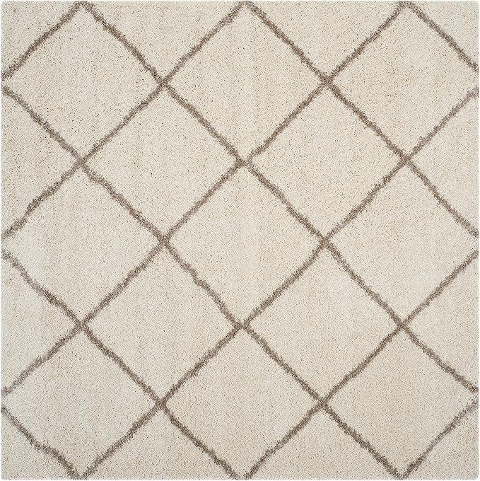 SAFAVIEH Hudson Shag Collection Area Rug - 5' Square, Ivory & Beige, Modern Trellis Design, Non-Shedding & Easy Care, 2-inch Thick Ideal for High Traffic Areas in Living Room, Bedroom (SGH281D)