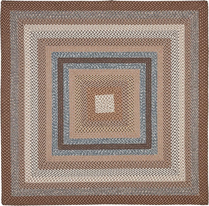 SAFAVIEH Washable Rug Outdoor Braided Collection - 5' Square, Brown & Multi, Handmade & Reversible, Non-Shedding & Easy to Clean, Ideal for Patio, Backyard, Mudroom (BRD313A)