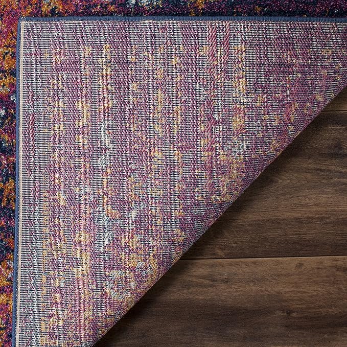 SAFAVIEH Evoke Collection Area Rug - 6'7" x 9', Blue & Fuchsia, Oriental Medallion Distressed Design, Non-Shedding & Easy Care, Ideal for High Traffic Areas in Living Room, Bedroom (EVK275F)