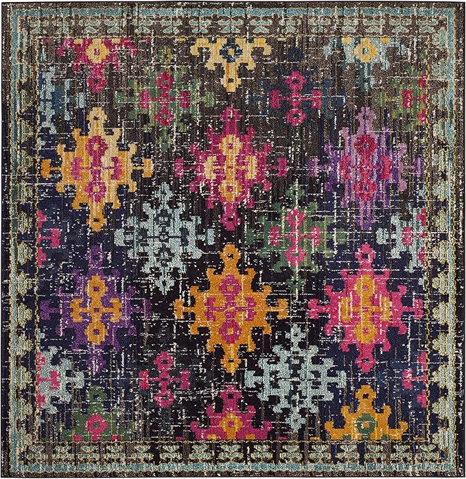 SAFAVIEH Monaco Collection Area Rug - 6'7" Square, Multi, Boho Diamond Trellis Design, Non-Shedding & Easy Care, Ideal for High Traffic Areas in Living Room, Bedroom (MNC244F)