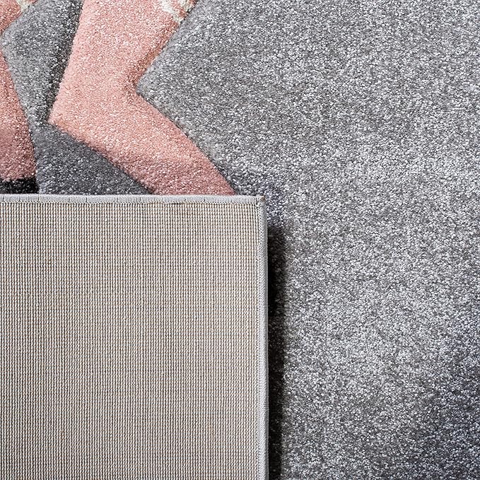 SAFAVIEH Carousel Kids Collection Area Rug - 6'7" Square, Grey & Pink, Non-Shedding & Easy Care, Ideal for High Traffic Areas for Boys & Girls in Playroom, Nursery, Bedroom (CRK163F)